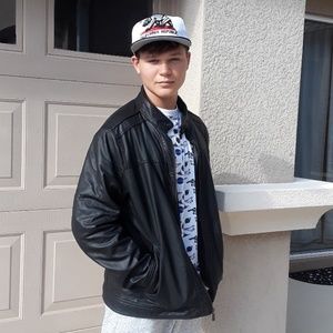 Black motorcycle jacket faux leather mens Large